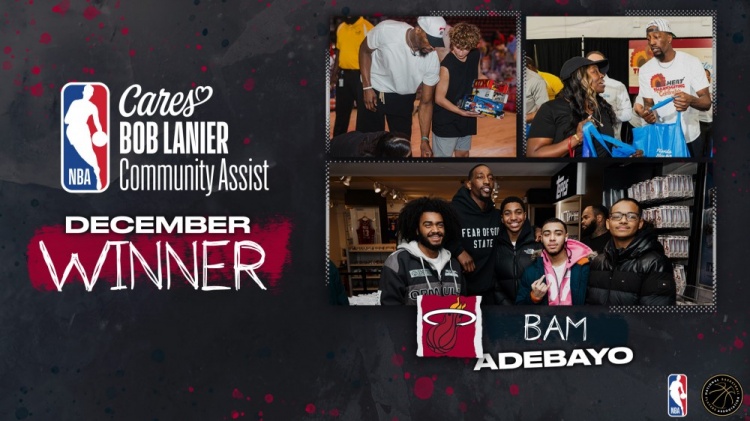 世界杯官方客户端下载中心-官方:热火中锋阿德巴约获得十二月份鲍勃·兰尼尔社区关怀奖